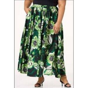 Cato Lime Green Paisley Floral Print Maxi Skirt Plus Size 18/20